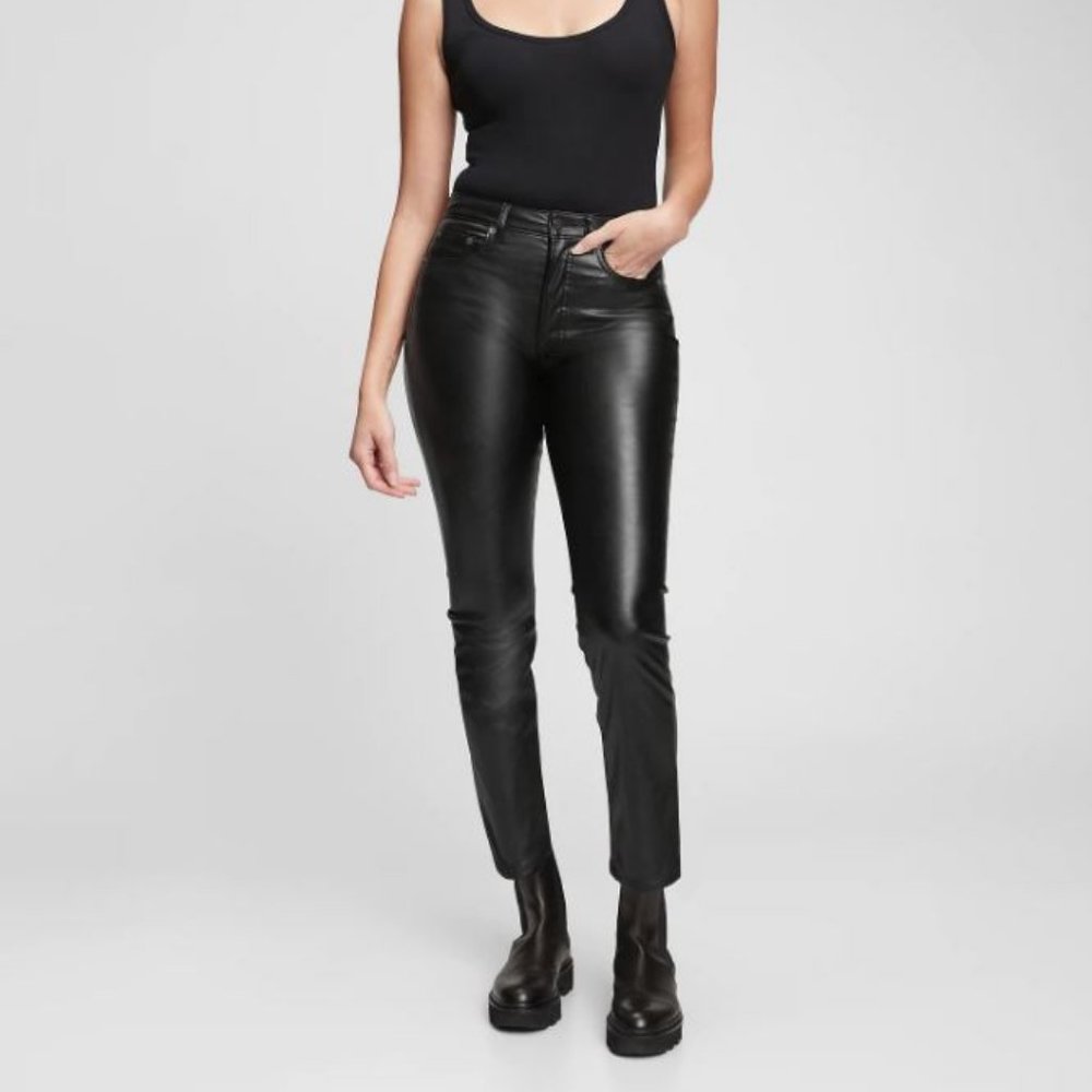 GAP Women's High Rise Faux Leather Slim Fit Jeans in Black Size 29/8s NWT $79